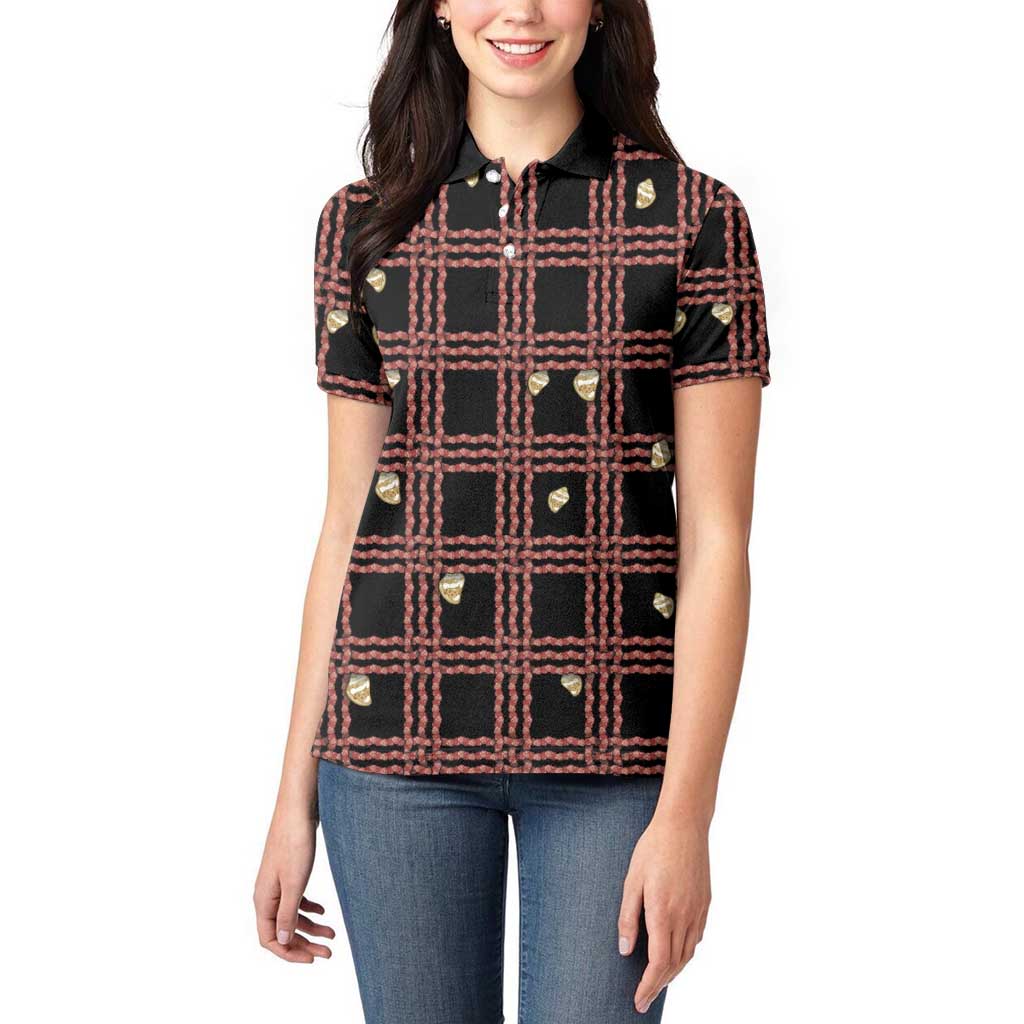 Hawaii Palaka Kahelelani Shell Lei Costume Women Polo Shirt Plaid Patterns