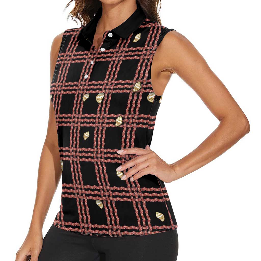 Hawaii Palaka Kahelelani Shell Lei Costume Women Sleeveless Polo Shirt Plaid Patterns