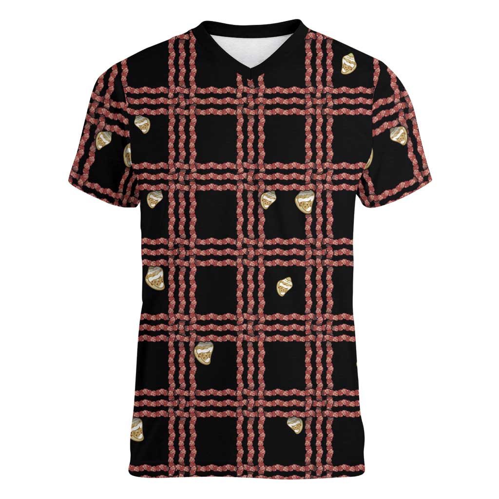 Hawaii Palaka Kahelelani Shell Lei Costume Women V-Neck T-Shirt Plaid Patterns