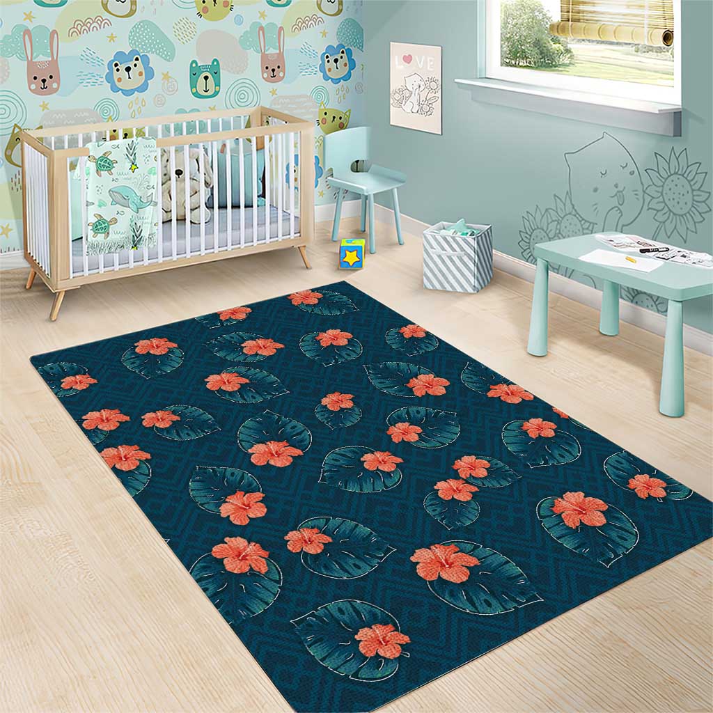 Hawaii Monstera Area Rug Hibiscus Flowers Simple Style - Polynesian Pride