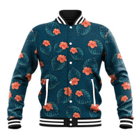 Hawaii Monstera Baseball Jacket Hibiscus Flowers Simple Style - Polynesian Pride