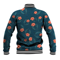 Hawaii Monstera Baseball Jacket Hibiscus Flowers Simple Style - Polynesian Pride
