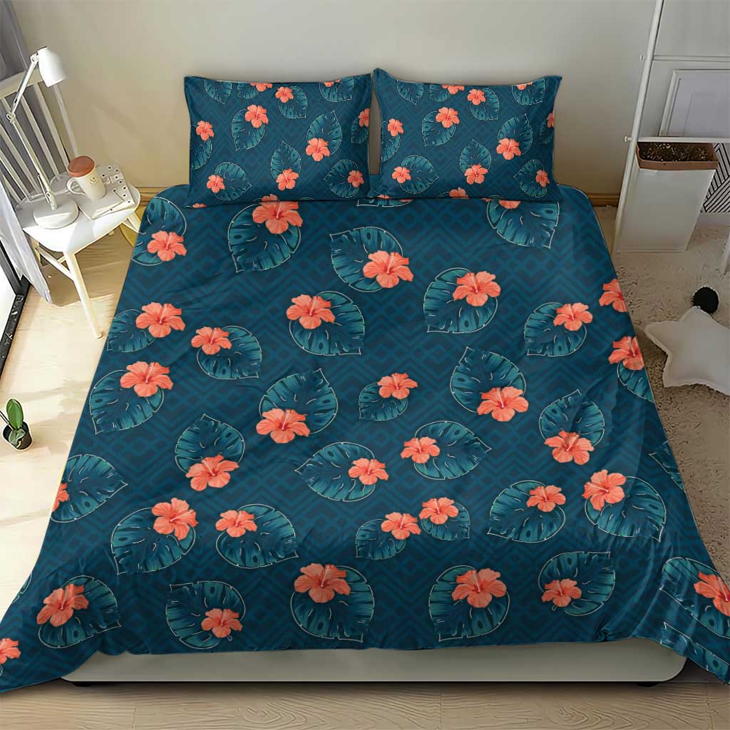Hawaii Monstera Bedding Set Hibiscus Flowers Simple Style - Polynesian Pride