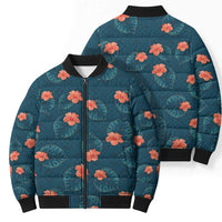 Hawaii Monstera Bomber Puffer Jacket Hibiscus Flowers Simple Style - Polynesian Pride