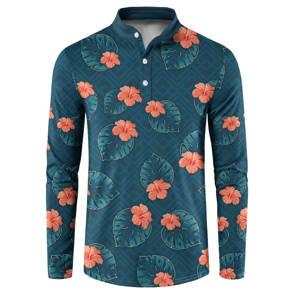 Hawaii Monstera Button Sweatshirt Hibiscus Flowers Simple Style - Polynesian Pride