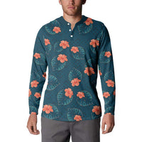 Hawaii Monstera Button Sweatshirt Hibiscus Flowers Simple Style - Polynesian Pride