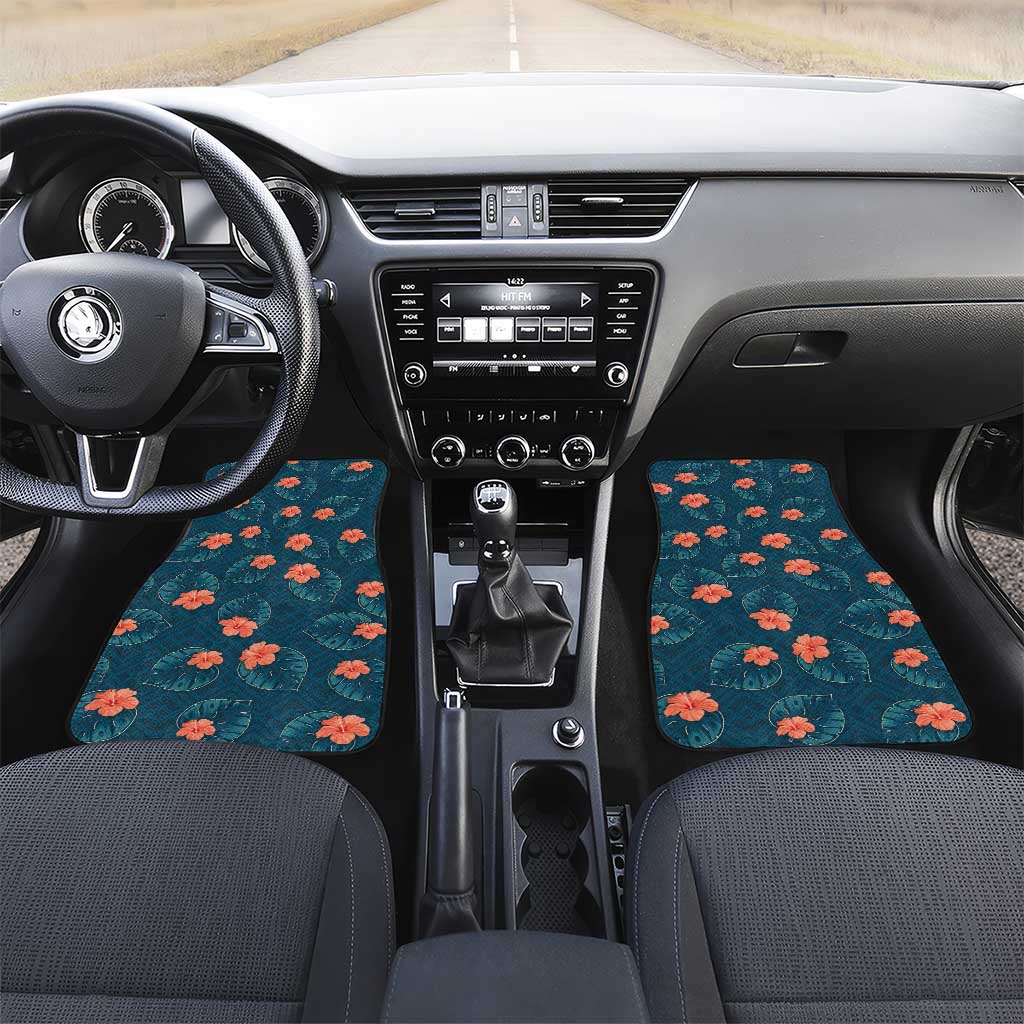 Hawaii Monstera Car Mats Hibiscus Flowers Simple Style - Polynesian Pride