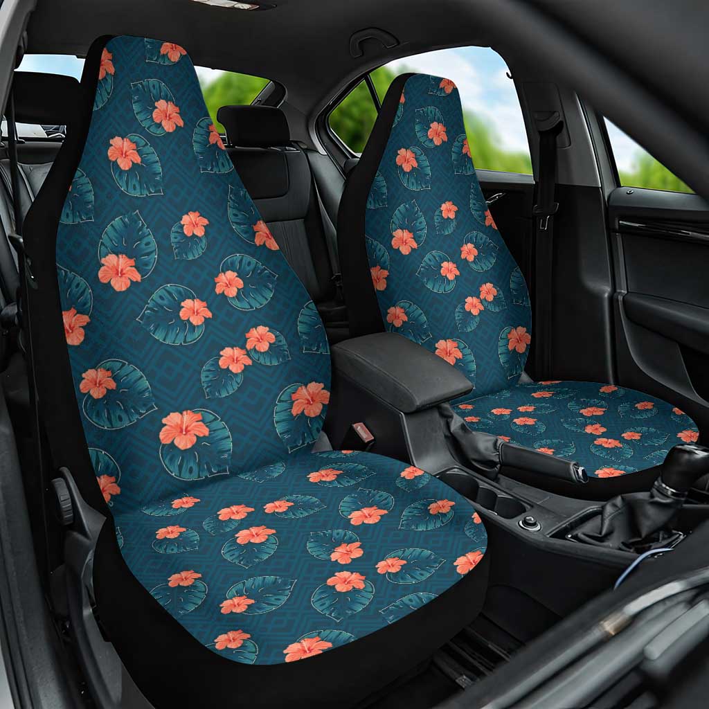Hawaii Monstera Car Seat Cover Hibiscus Flowers Simple Style - Polynesian Pride