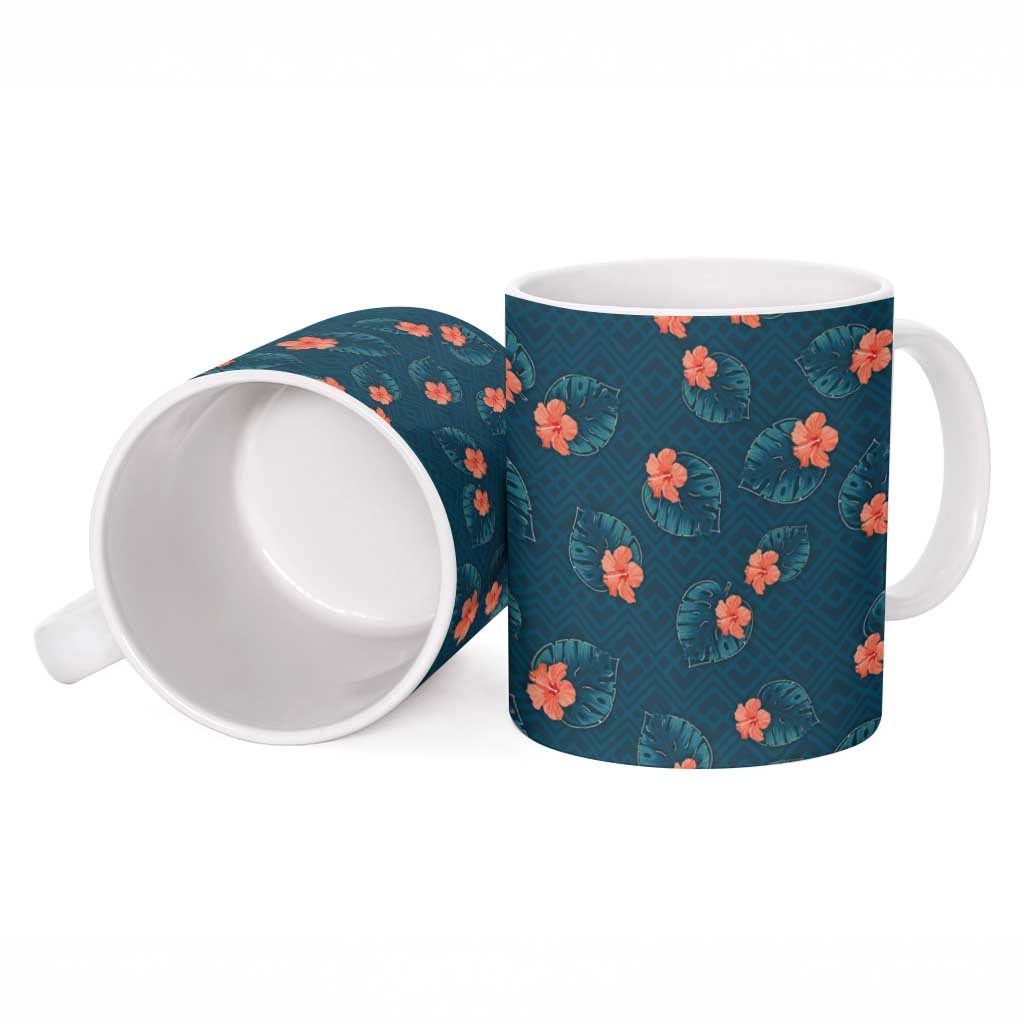 Hawaii Monstera Ceramic Mug Hibiscus Flowers Simple Style - Polynesian Pride