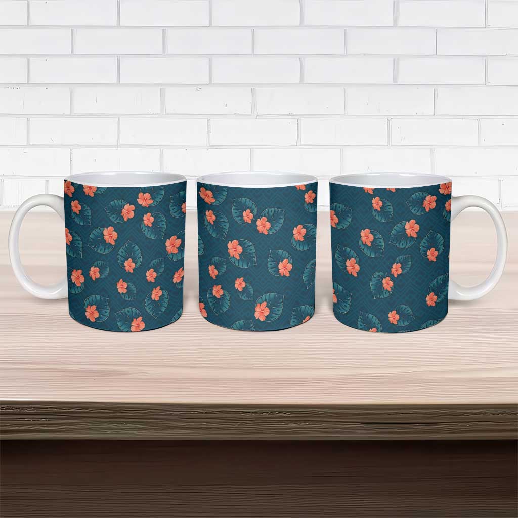 Hawaii Monstera Ceramic Mug Hibiscus Flowers Simple Style - Polynesian Pride