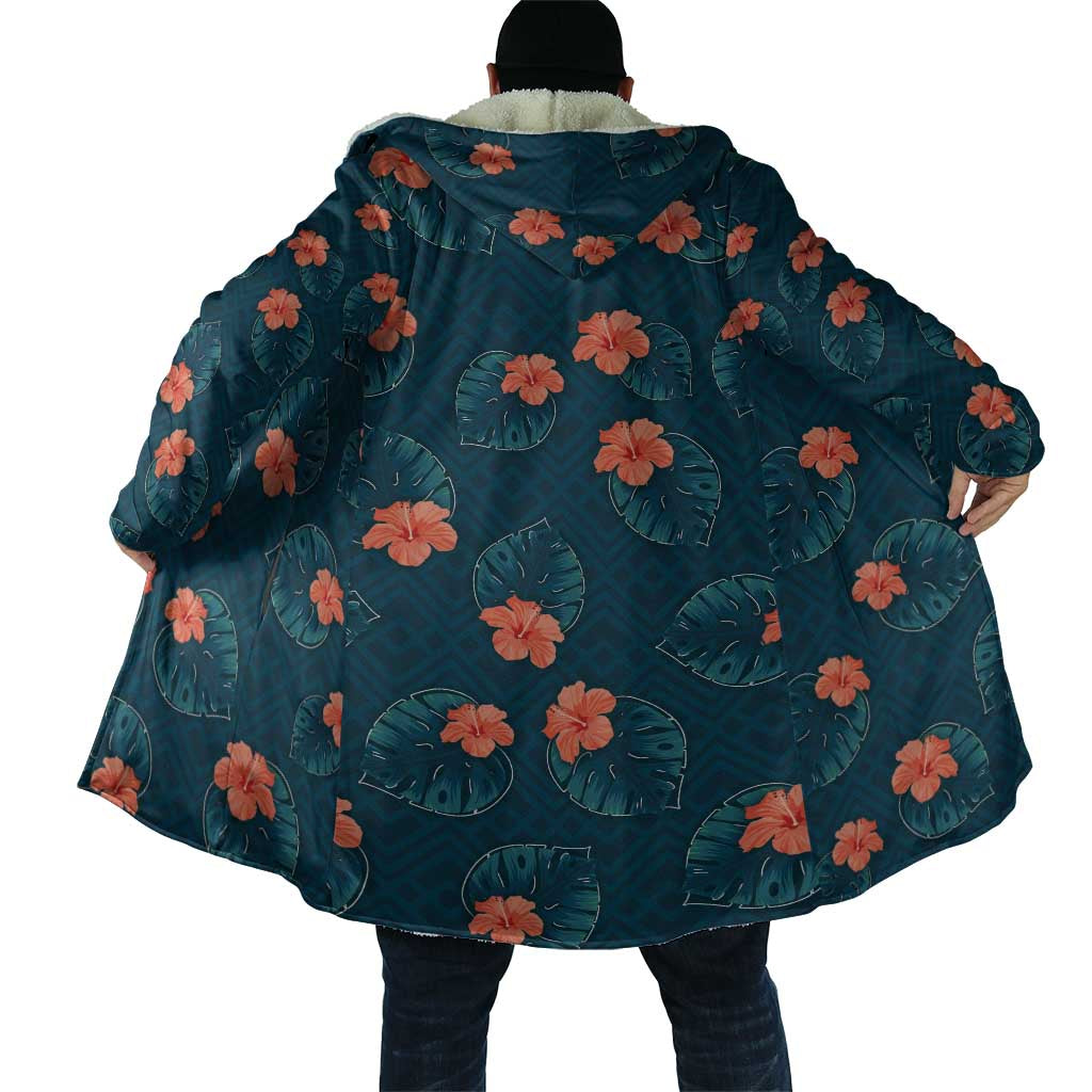 Hawaii Monstera Cloak Hibiscus Flowers Simple Style - Polynesian Pride