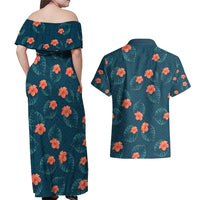 Hawaii Monstera Couples Matching Off Shoulder Maxi Dress and Hawaiian Shirt Hibiscus Flowers Simple Style - Polynesian Pride