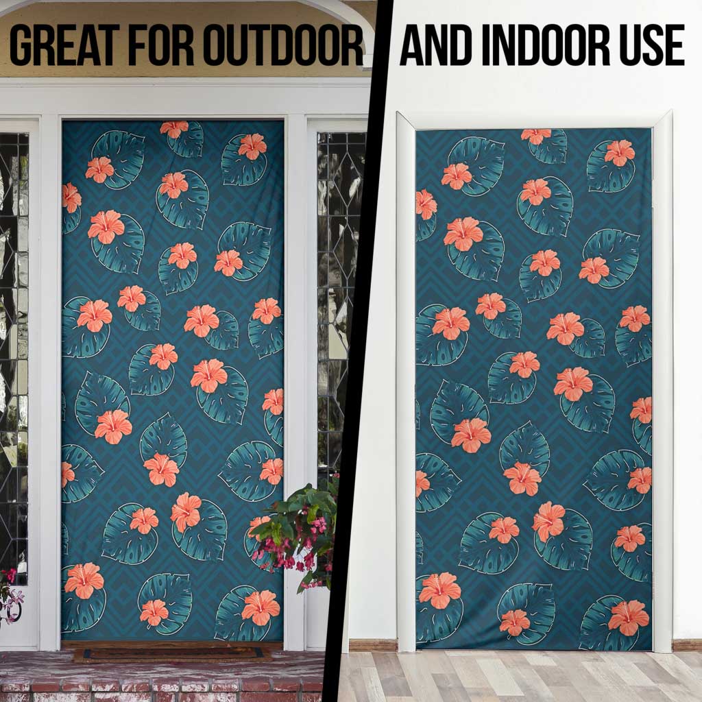 Hawaii Monstera Door Cover Hibiscus Flowers Simple Style - Polynesian Pride
