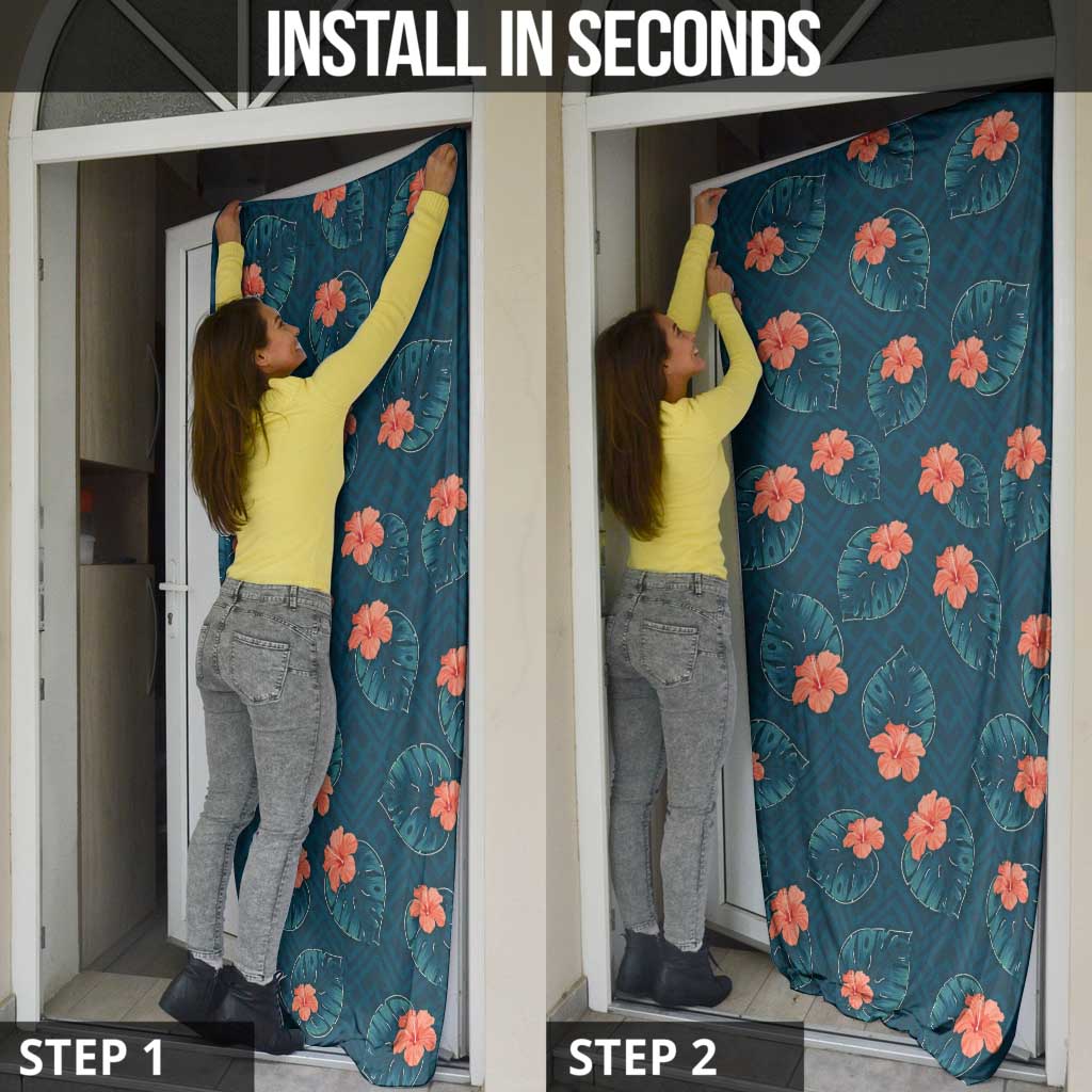 Hawaii Monstera Door Cover Hibiscus Flowers Simple Style - Polynesian Pride