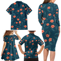 Hawaii Monstera Family Matching Long Sleeve Bodycon Dress and Hawaiian Shirt Hibiscus Flowers Simple Style DT05 - Polynesian Pride