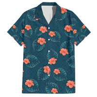 Hawaii Monstera Family Matching Long Sleeve Bodycon Dress and Hawaiian Shirt Hibiscus Flowers Simple Style DT05 Dad's Shirt - Short Sleeve Dark Teal - Polynesian Pride