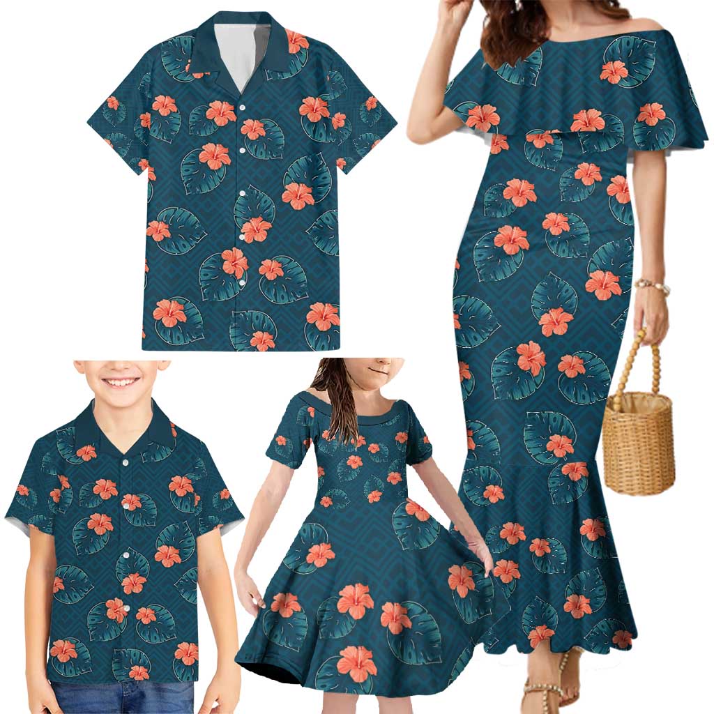 Hawaii Monstera Family Matching Mermaid Dress and Hawaiian Shirt Hibiscus Flowers Simple Style DT05 - Polynesian Pride