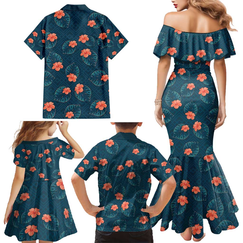 Hawaii Monstera Family Matching Mermaid Dress and Hawaiian Shirt Hibiscus Flowers Simple Style DT05 - Polynesian Pride