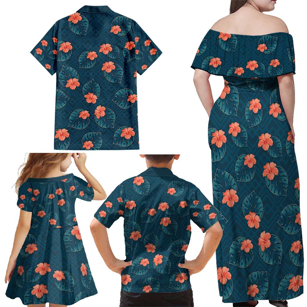 Hawaii Monstera Family Matching Off Shoulder Maxi Dress and Hawaiian Shirt Hibiscus Flowers Simple Style DT05 - Polynesian Pride