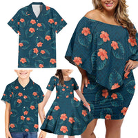 Hawaii Monstera Family Matching Off Shoulder Short Dress and Hawaiian Shirt Hibiscus Flowers Simple Style DT05 - Polynesian Pride
