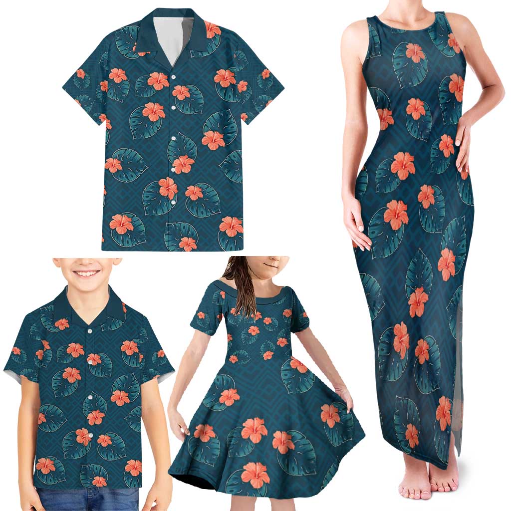 Hawaii Monstera Family Matching Tank Maxi Dress and Hawaiian Shirt Hibiscus Flowers Simple Style DT05 - Polynesian Pride