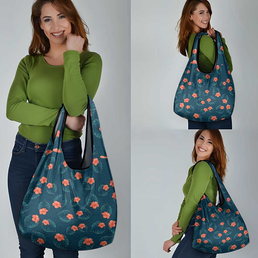 Hawaii Monstera Grocery Bag Hibiscus Flowers Simple Style - Polynesian Pride