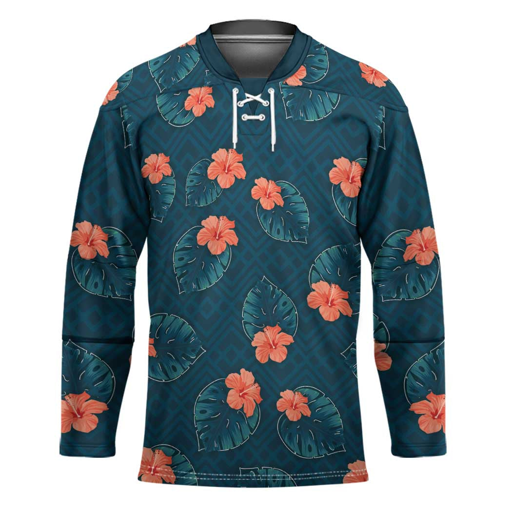 Hawaii Monstera Hockey Jersey Hibiscus Flowers Simple Style - Polynesian Pride
