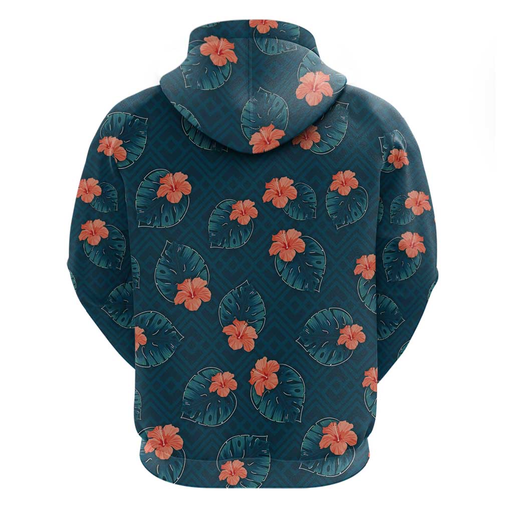 Hawaii Monstera Hoodie Hibiscus Flowers Simple Style - Polynesian Pride