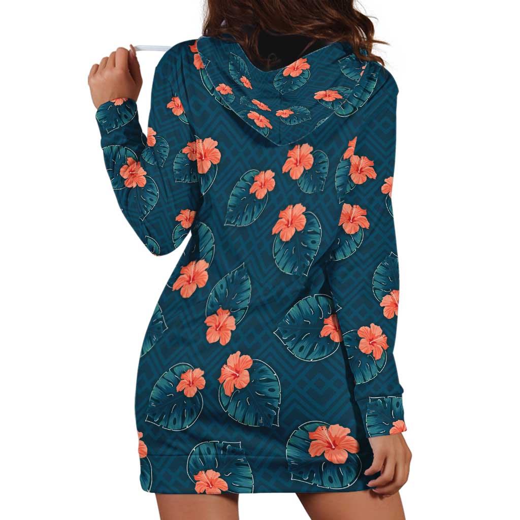 Hawaii Monstera Hoodie Dress Hibiscus Flowers Simple Style DT05 - Polynesian Pride