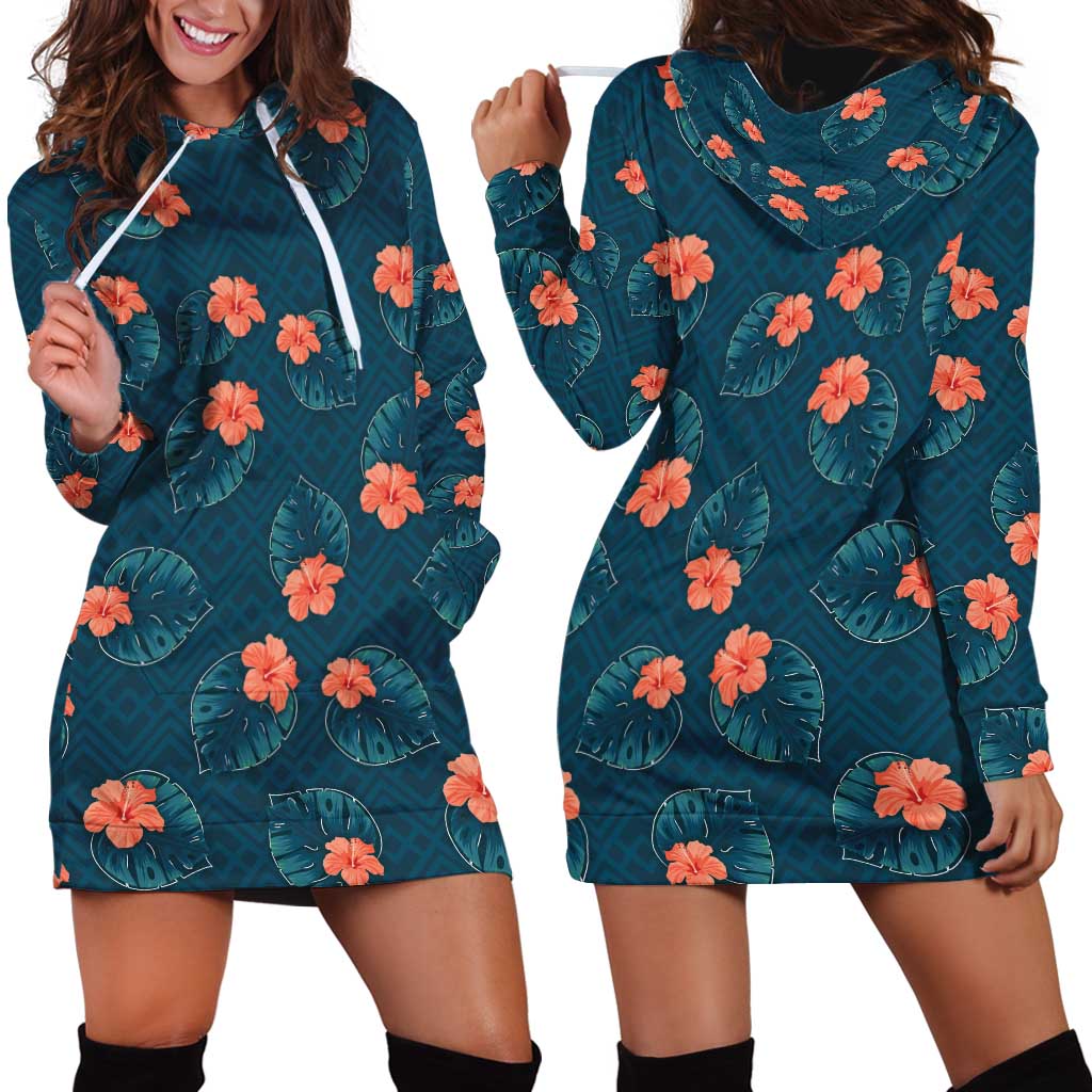 Hawaii Monstera Hoodie Dress Hibiscus Flowers Simple Style DT05 - Polynesian Pride