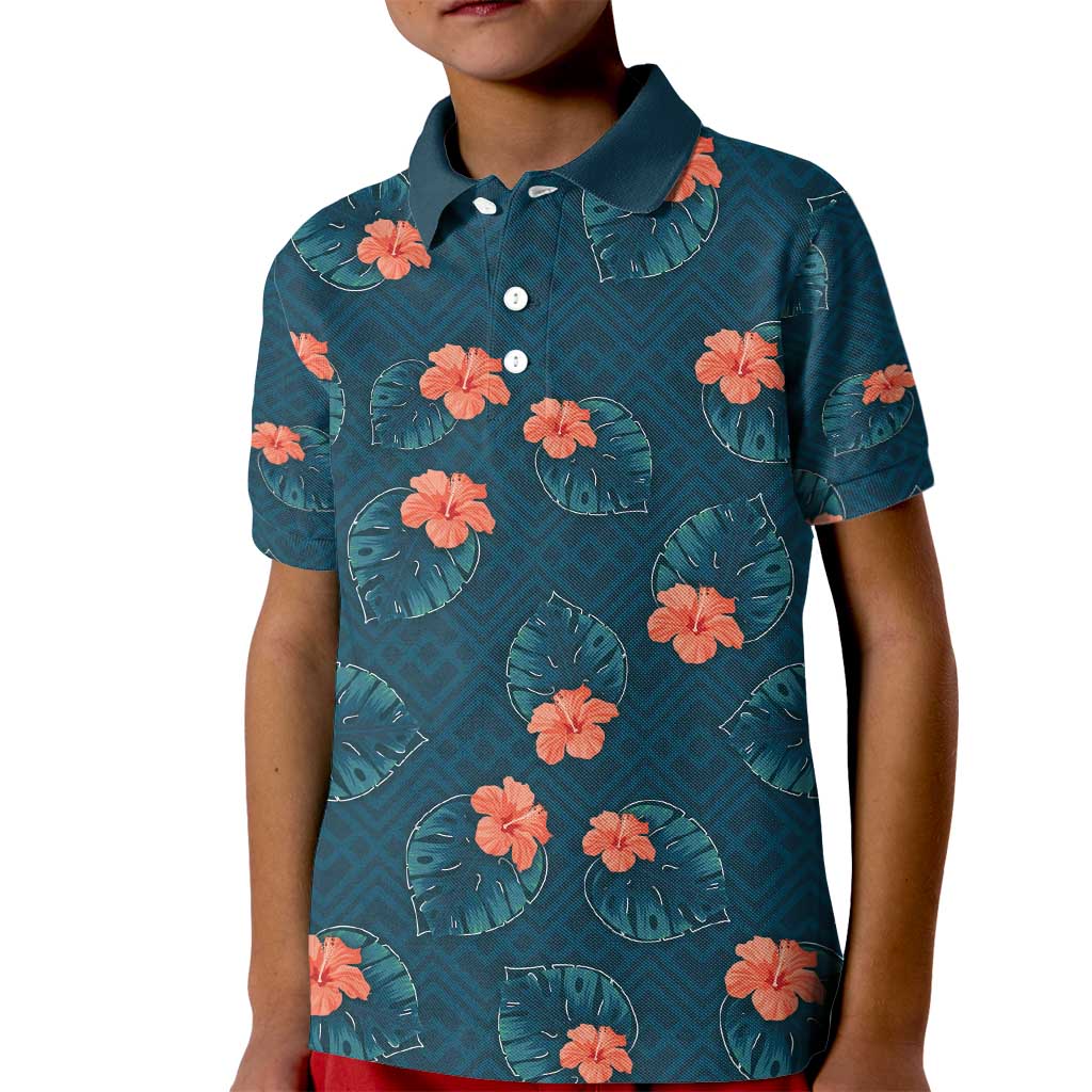 Hawaii Monstera Kid Polo Shirt Hibiscus Flowers Simple Style - Polynesian Pride