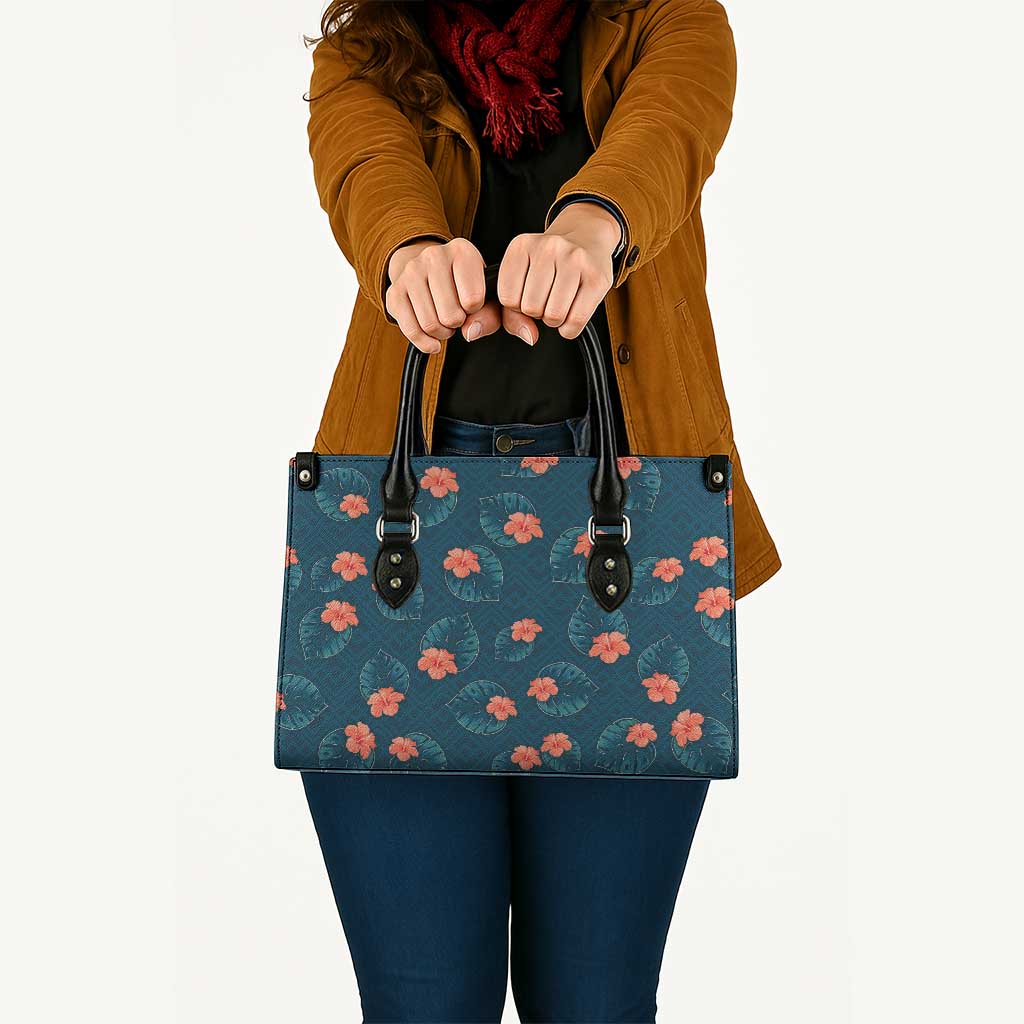 Hawaii Monstera Leather Bag Hibiscus Flowers Simple Style - Polynesian Pride