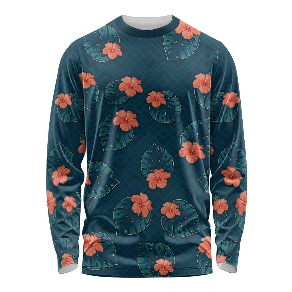 Hawaii Monstera Long Sleeve Shirt Hibiscus Flowers Simple Style - Polynesian Pride