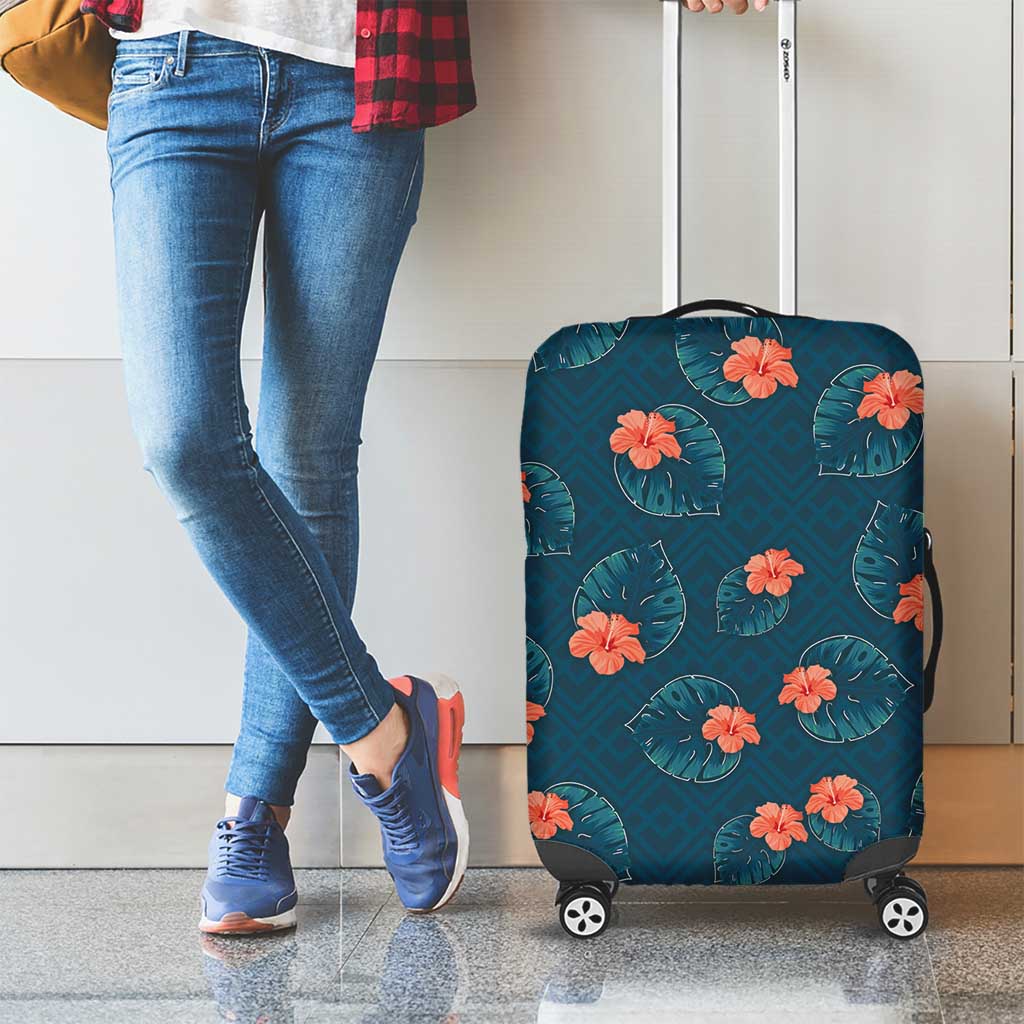 Hawaii Monstera Luggage Cover Hibiscus Flowers Simple Style - Polynesian Pride