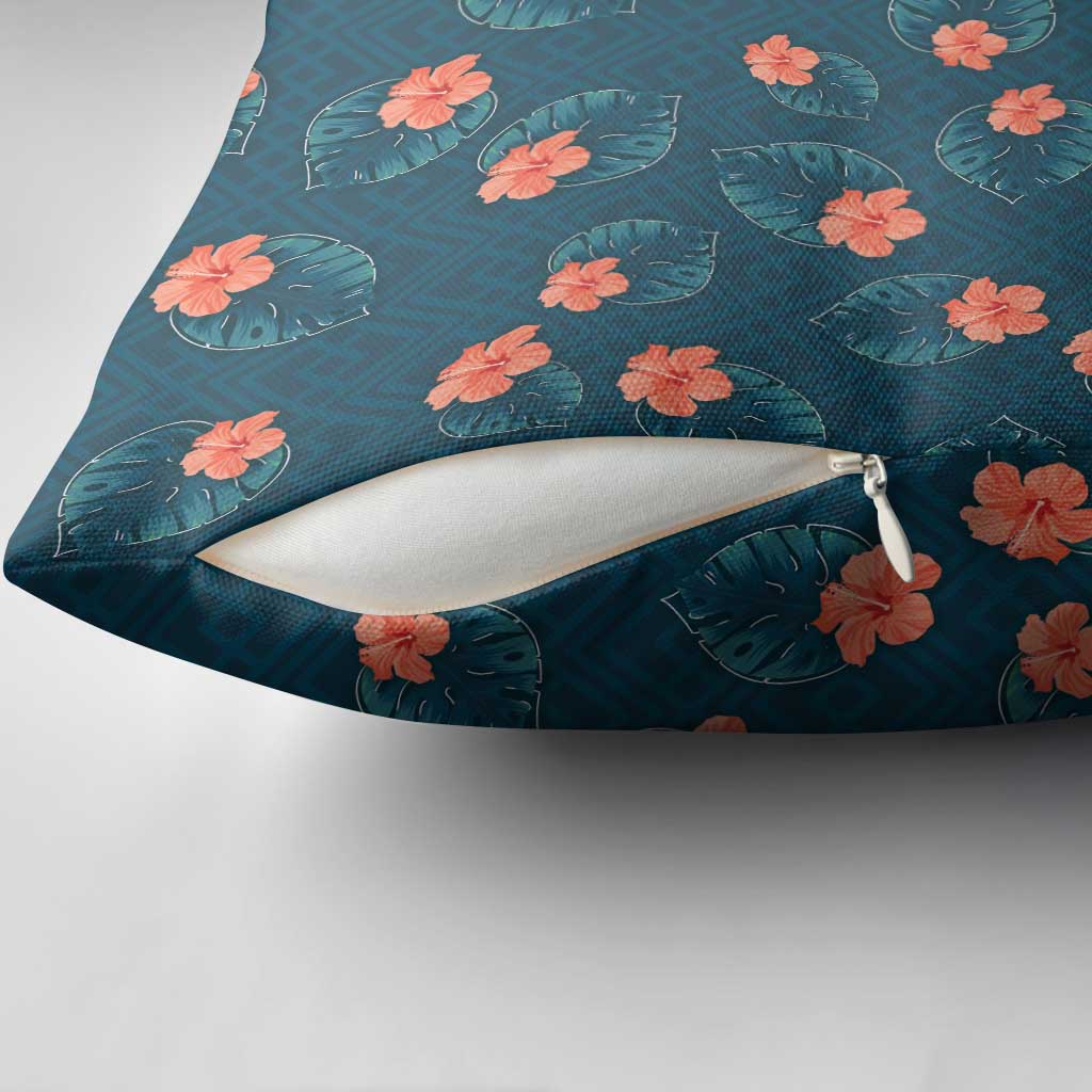 Hawaii Monstera Pillow Cover Hibiscus Flowers Simple Style - Polynesian Pride