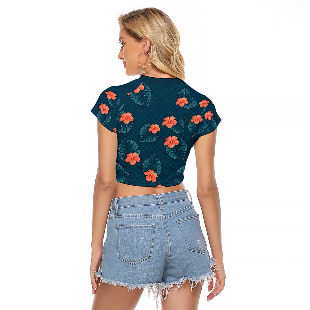 Hawaii Monstera Raglan Cropped T Shirt Hibiscus Flowers Simple Style - Polynesian Pride