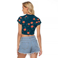 Hawaii Monstera Raglan Cropped T Shirt Hibiscus Flowers Simple Style - Polynesian Pride