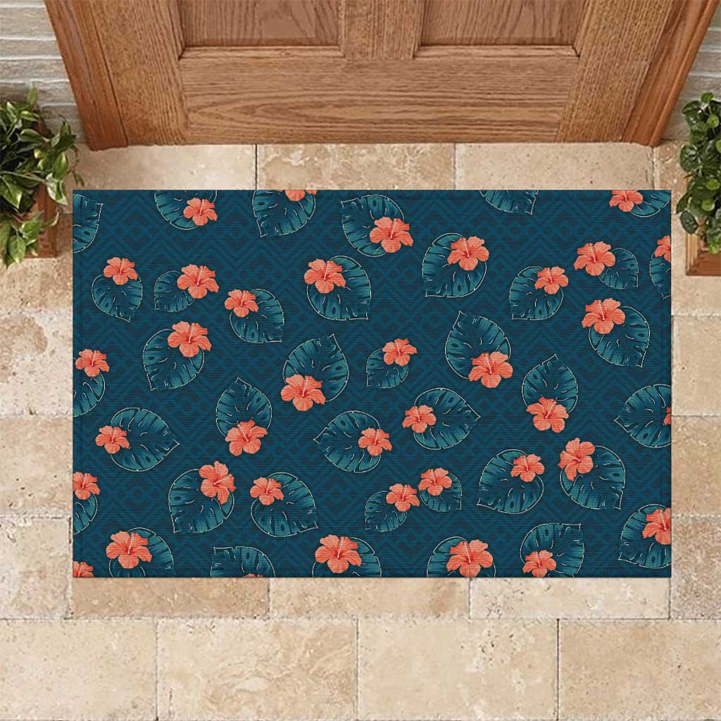 Hawaii Monstera Rubber Doormat Hibiscus Flowers Simple Style - Polynesian Pride