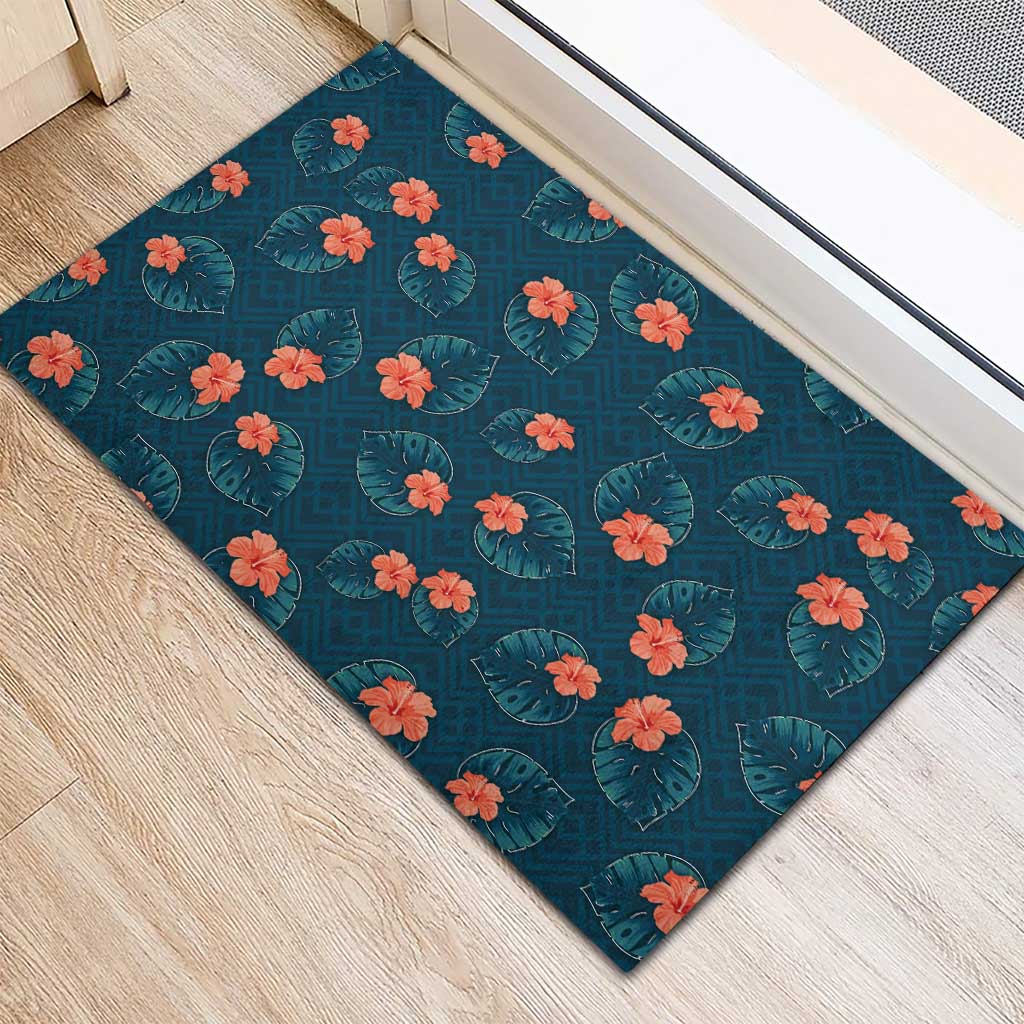 Hawaii Monstera Rubber Doormat Hibiscus Flowers Simple Style - Polynesian Pride