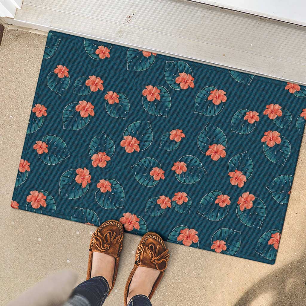 Hawaii Monstera Rubber Doormat Hibiscus Flowers Simple Style - Polynesian Pride