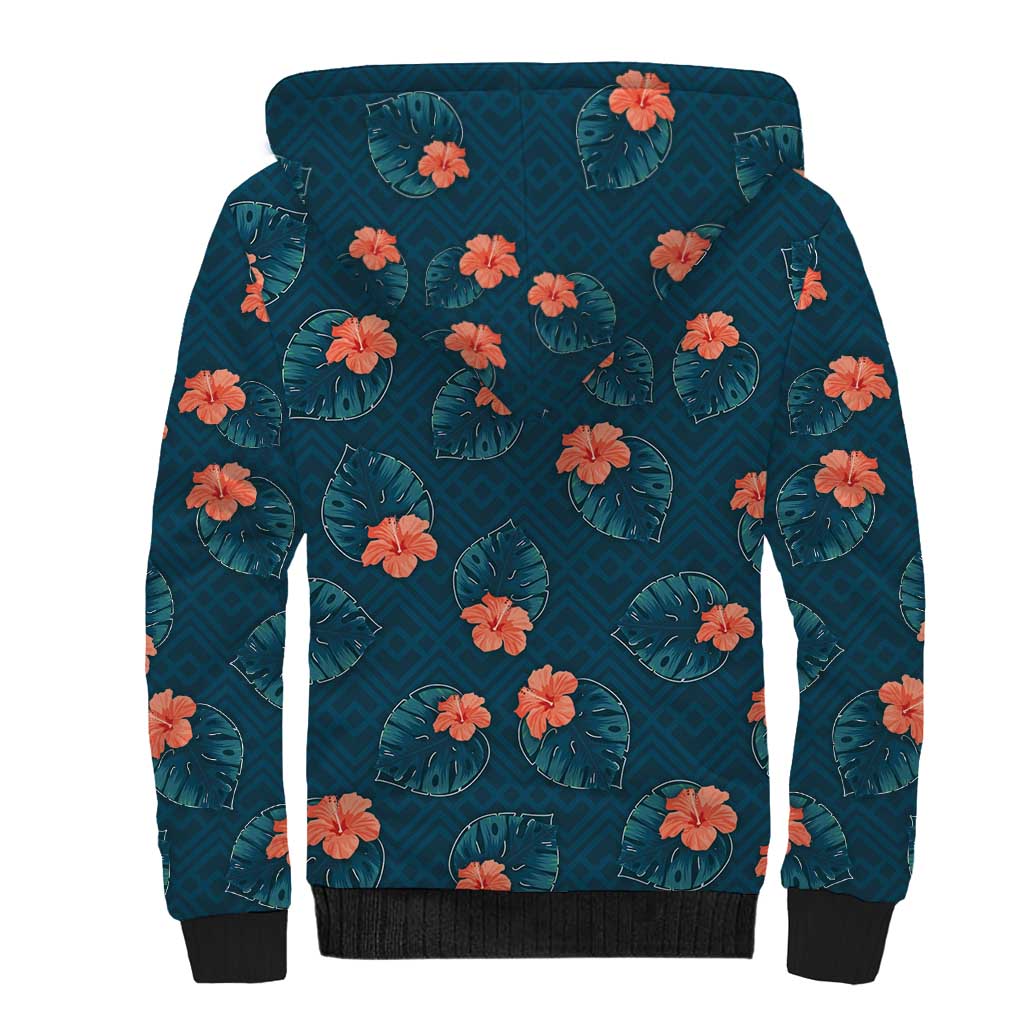 Hawaii Monstera Sherpa Hoodie Hibiscus Flowers Simple Style - Polynesian Pride