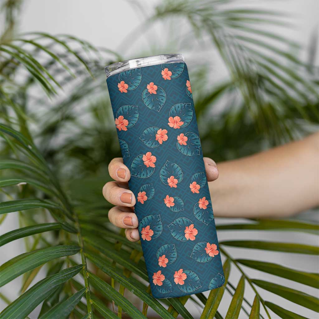 Hawaii Monstera Skinny Tumbler Hibiscus Flowers Simple Style DT05 - Polynesian Pride