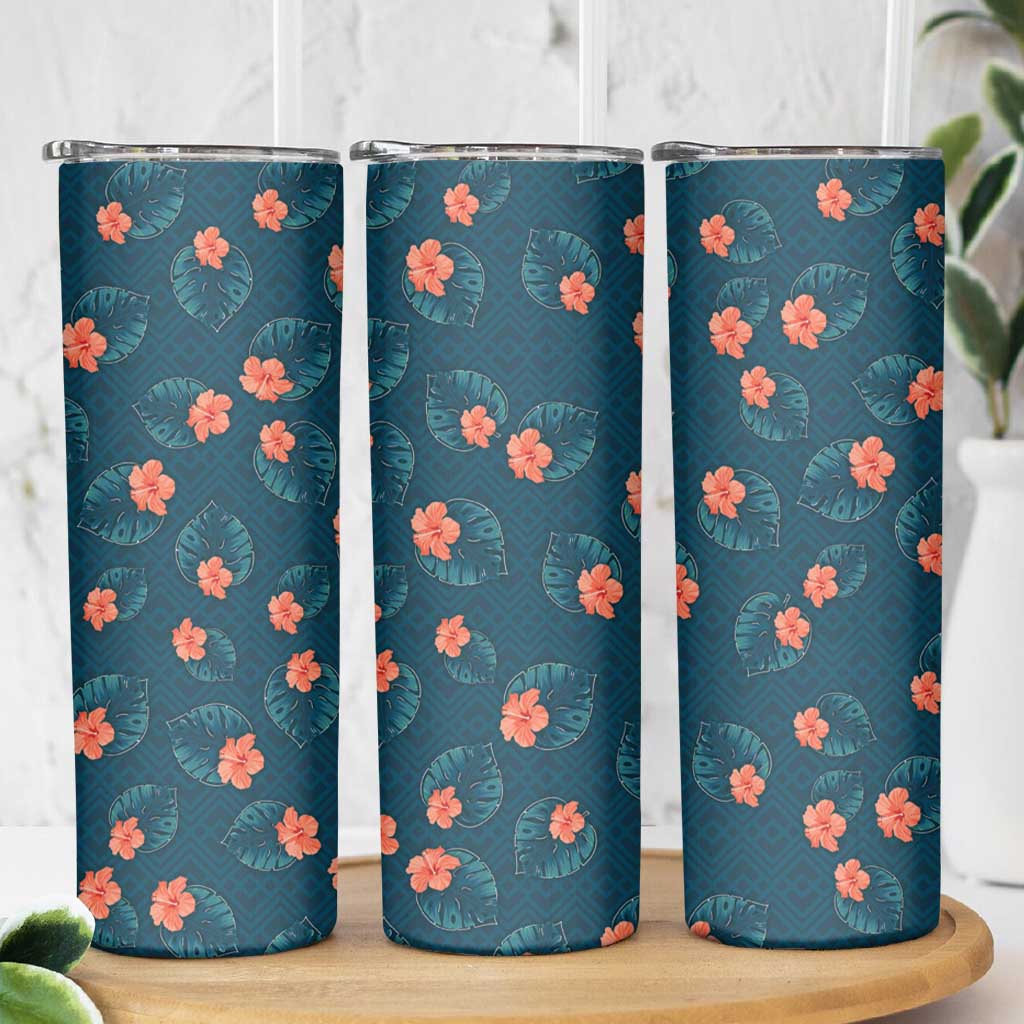 Hawaii Monstera Skinny Tumbler Hibiscus Flowers Simple Style DT05 - Polynesian Pride