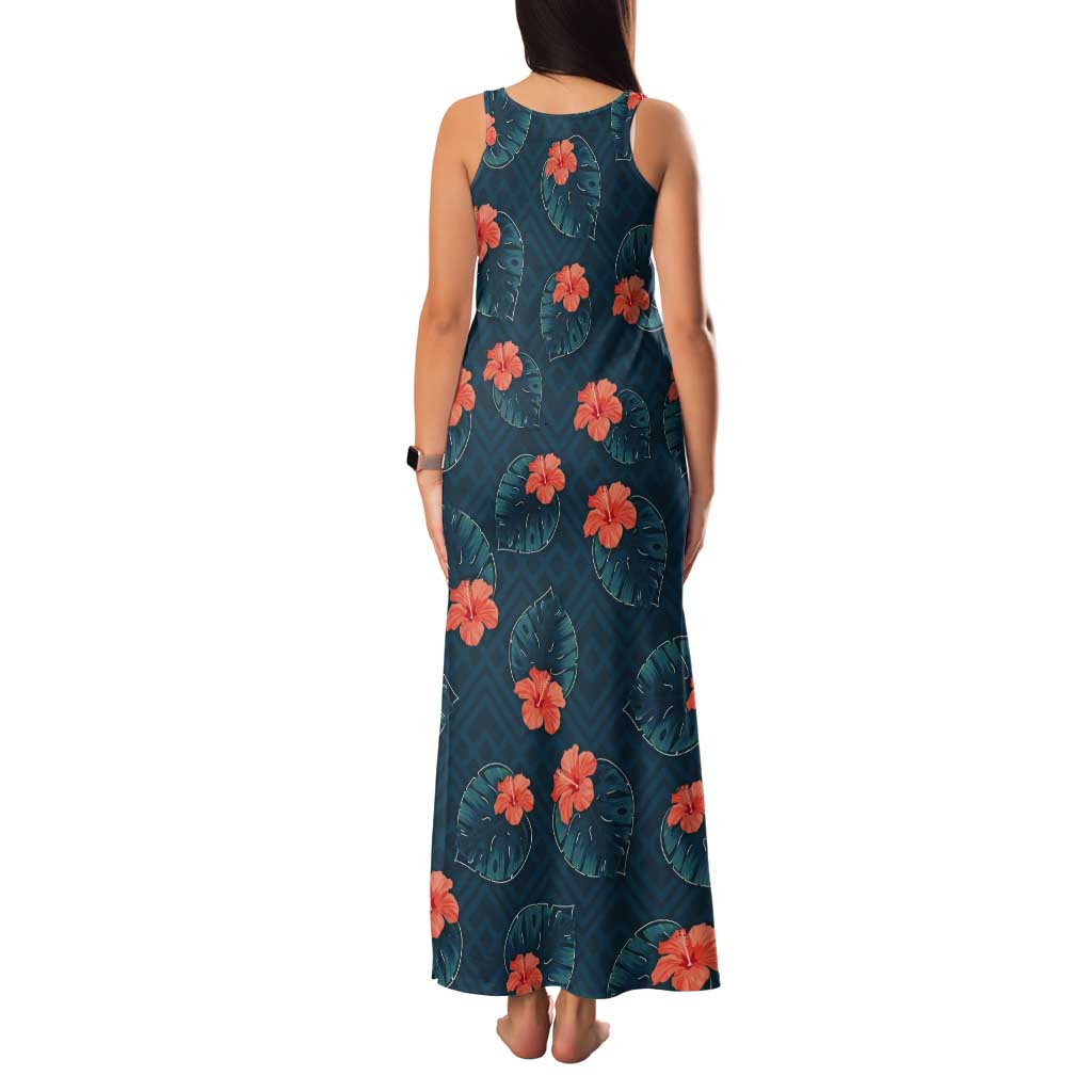 Hawaii Monstera Tank Maxi Dress Hibiscus Flowers Simple Style DT05 - Polynesian Pride