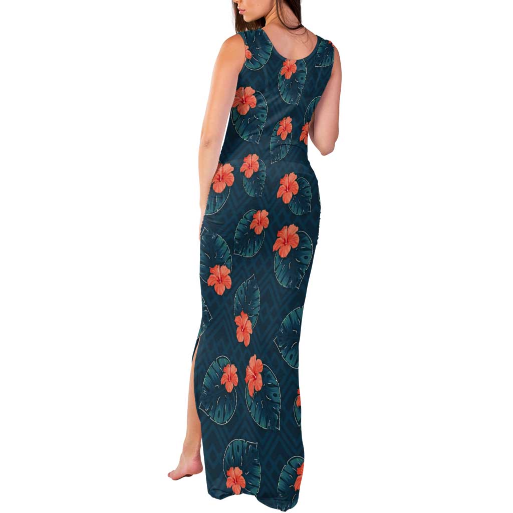 Hawaii Monstera Tank Maxi Dress Hibiscus Flowers Simple Style DT05 - Polynesian Pride