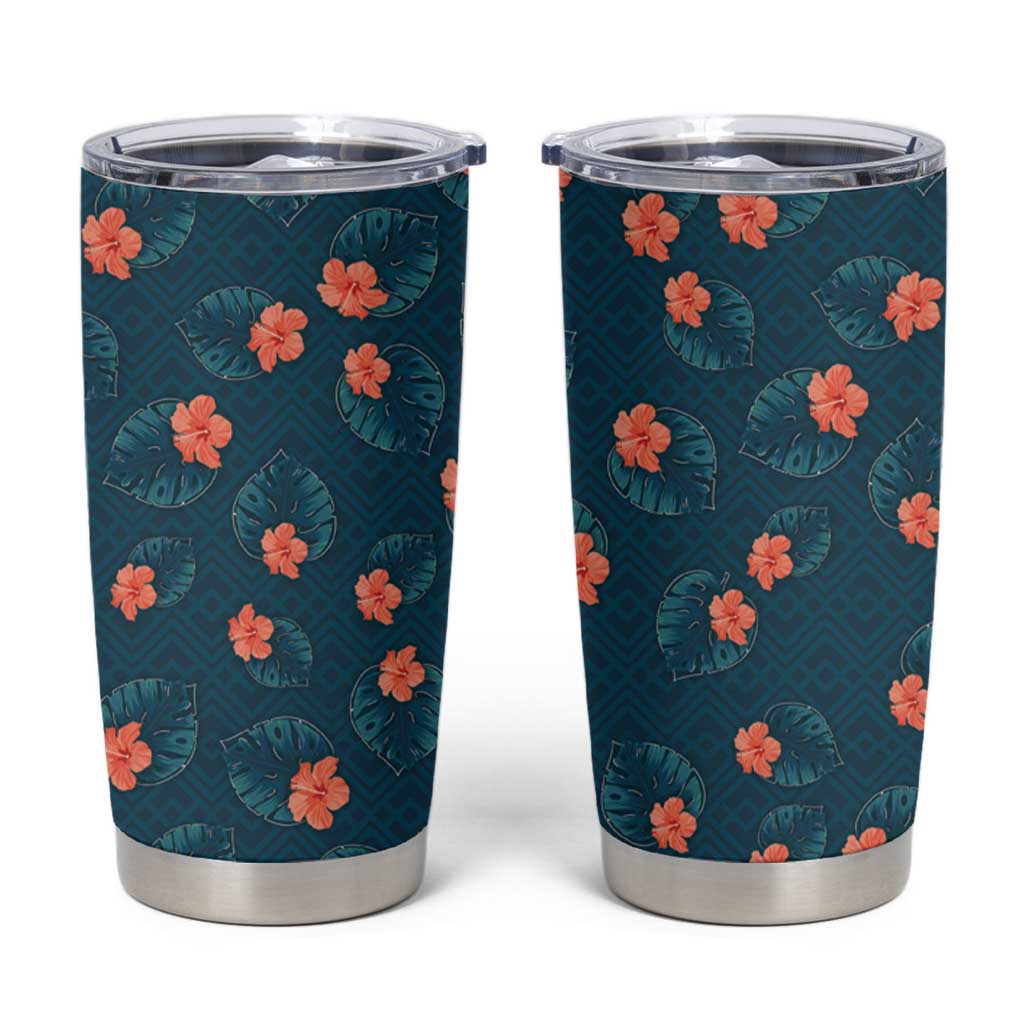 Hawaii Monstera Tumbler Cup Hibiscus Flowers Simple Style - Polynesian Pride