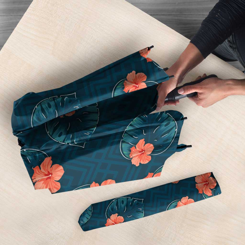 Hawaii Monstera Umbrella Hibiscus Flowers Simple Style - Polynesian Pride