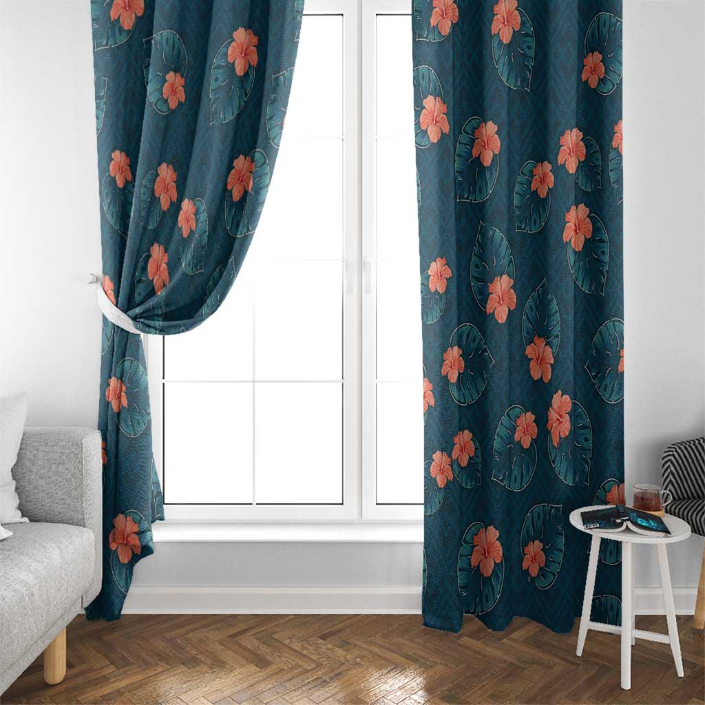 Hawaii Monstera Window Curtain Hibiscus Flowers Simple Style - Polynesian Pride