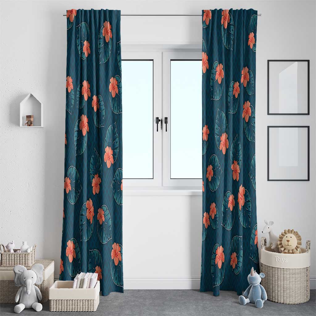Hawaii Monstera Window Curtain Hibiscus Flowers Simple Style - Polynesian Pride