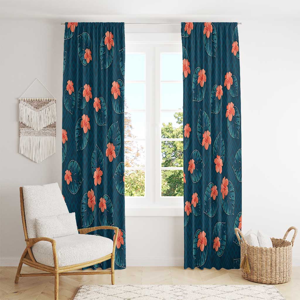 Hawaii Monstera Window Curtain Hibiscus Flowers Simple Style - Polynesian Pride